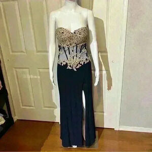 Glow By Colors Womens Corset Sequin Semi Sheer Strapless Jovani Evening Dress 6
